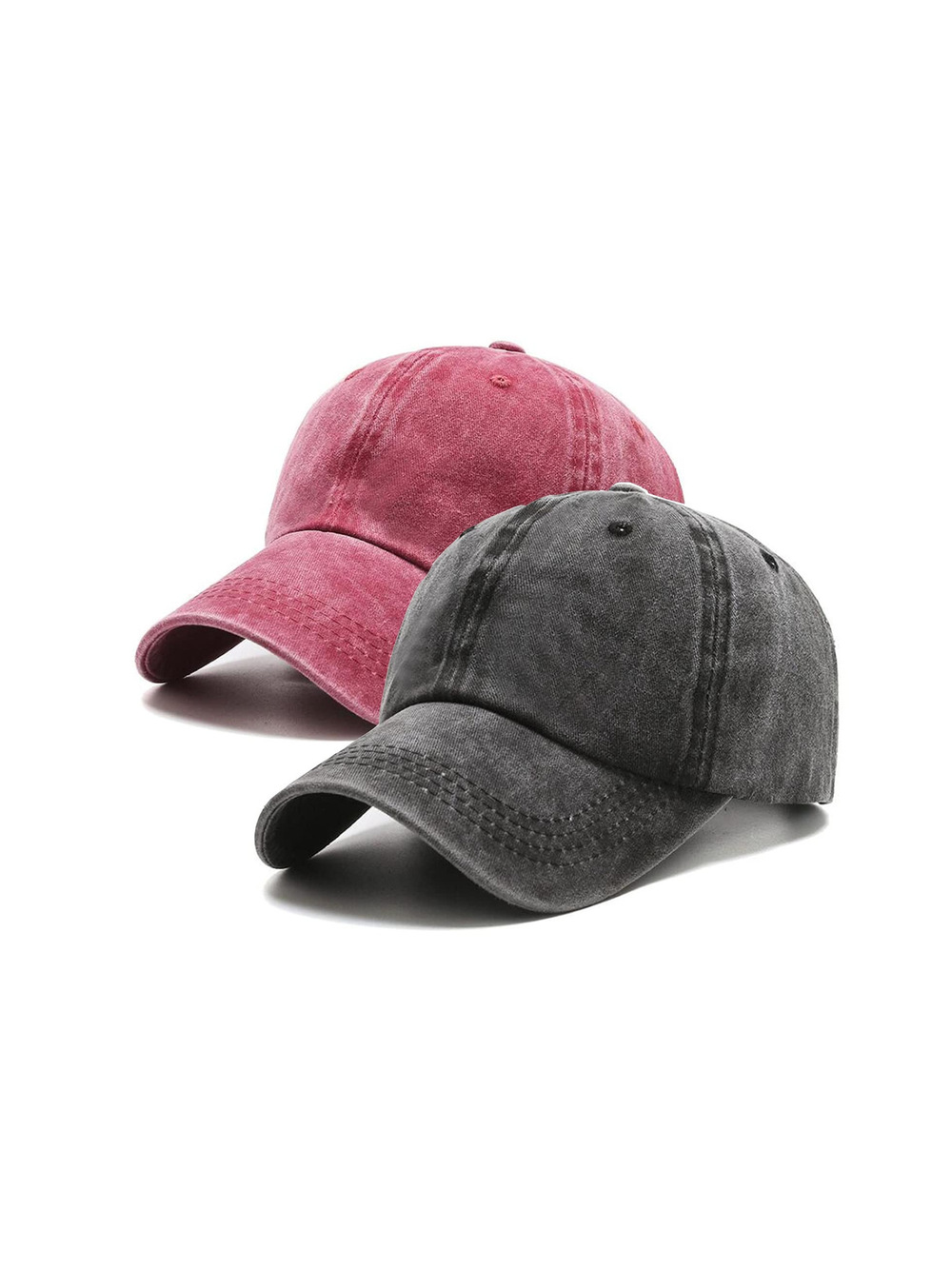 2 Packs Vintage Washed Distressed Baseball Cap Dad | Black, Winered | Size OS
